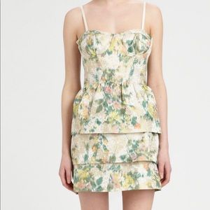 Alice + Olivia Daphne Bustier Corset Tiered Floral Jacquard Green Mini Dress